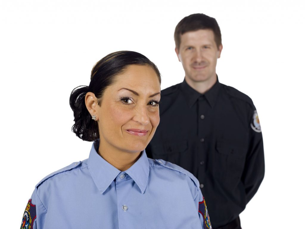 17377007 - portrait of happy police officers against white background